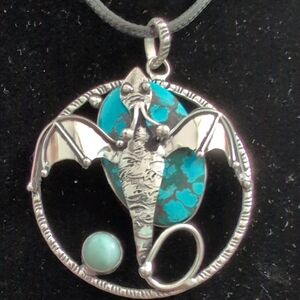 Silver Dragon Pendant with Turquoise Accents